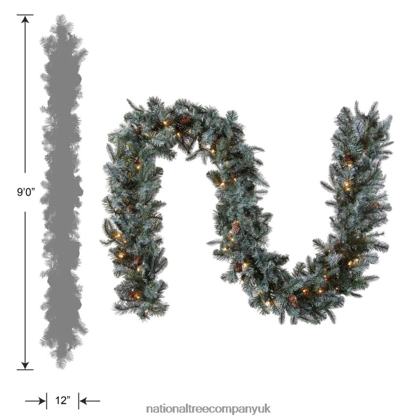Greenery | National Tree Company Pre-Lit \Feel Real\ Artificial Christmas Garland Green Arctic Spruce White Lights Decorated With Pine Cones Plug In Christmas Collection 9 Feet F2L4F358